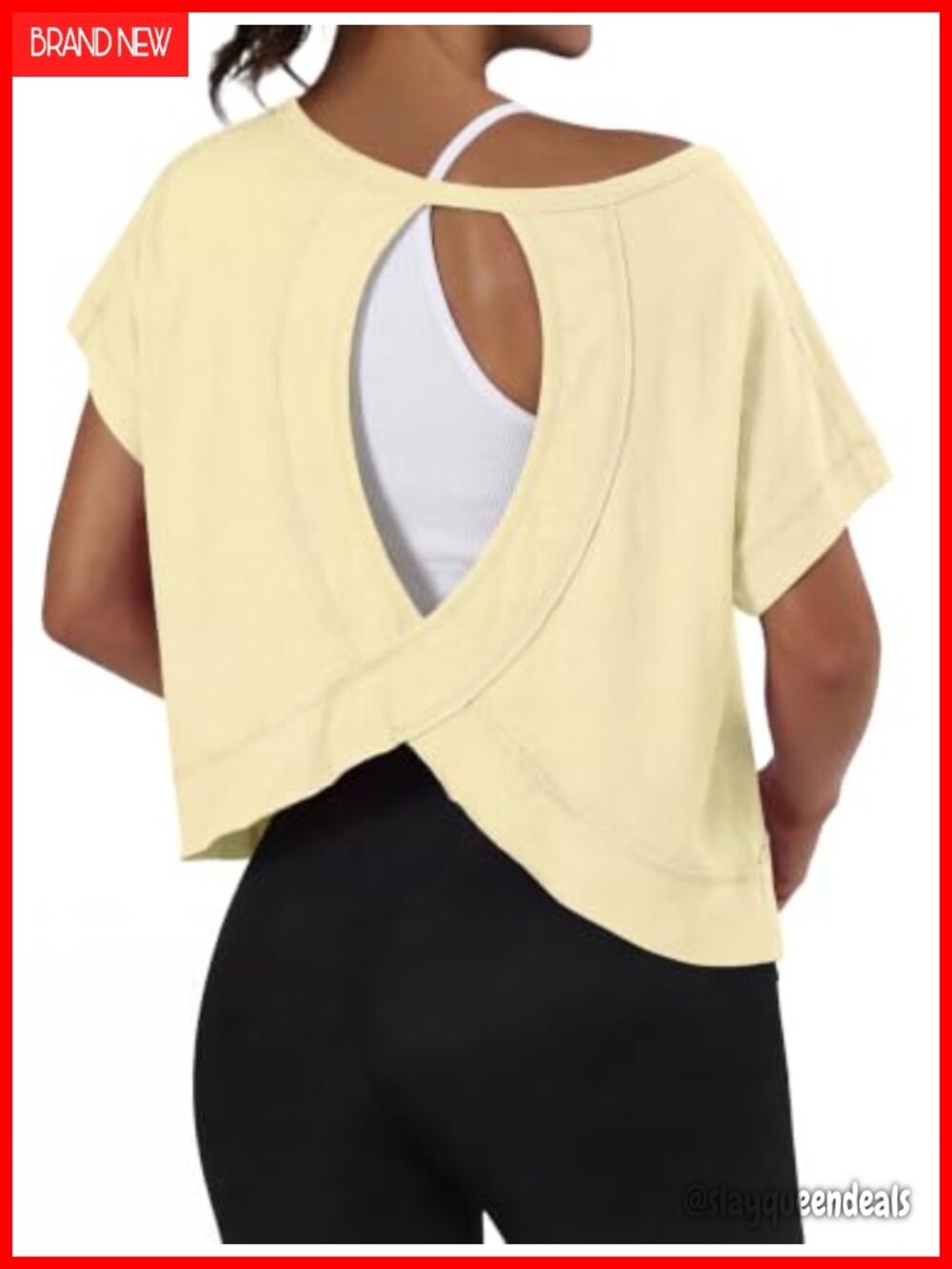Open Back Workout Top Backless Athletic Tee Loose Fit Yoga Gym Crop
